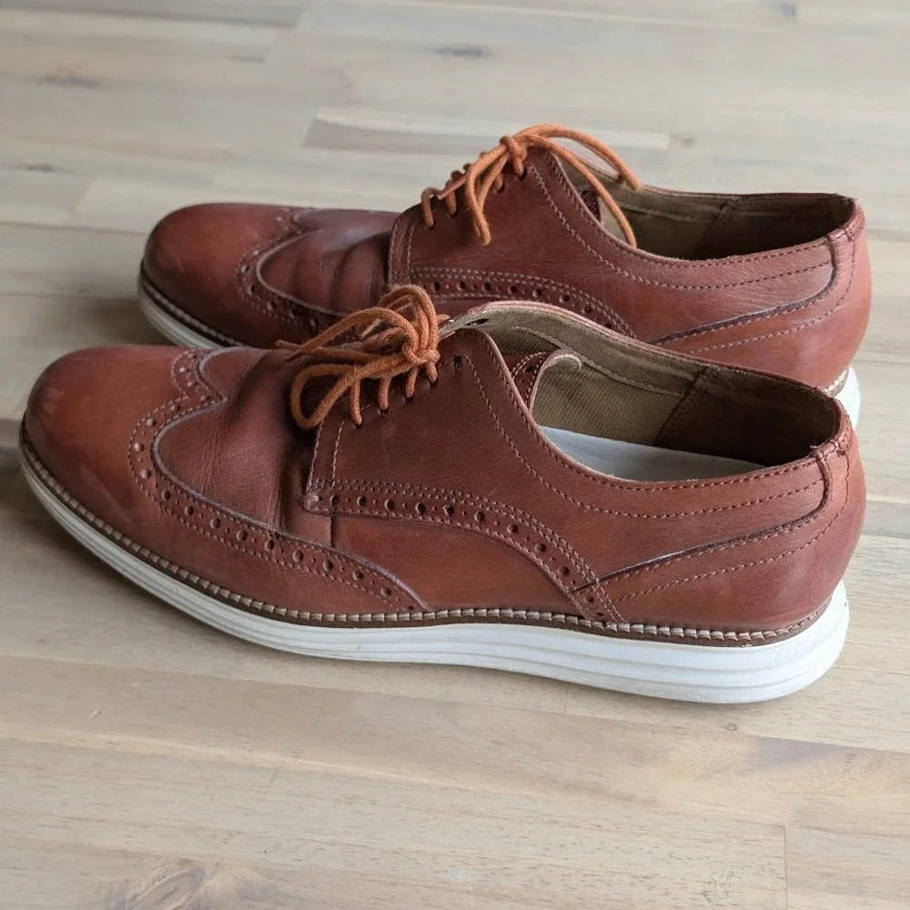 Cole Haan Grand.OS Mens British Tan Leather Wingtip Oxford Shoes Size 9